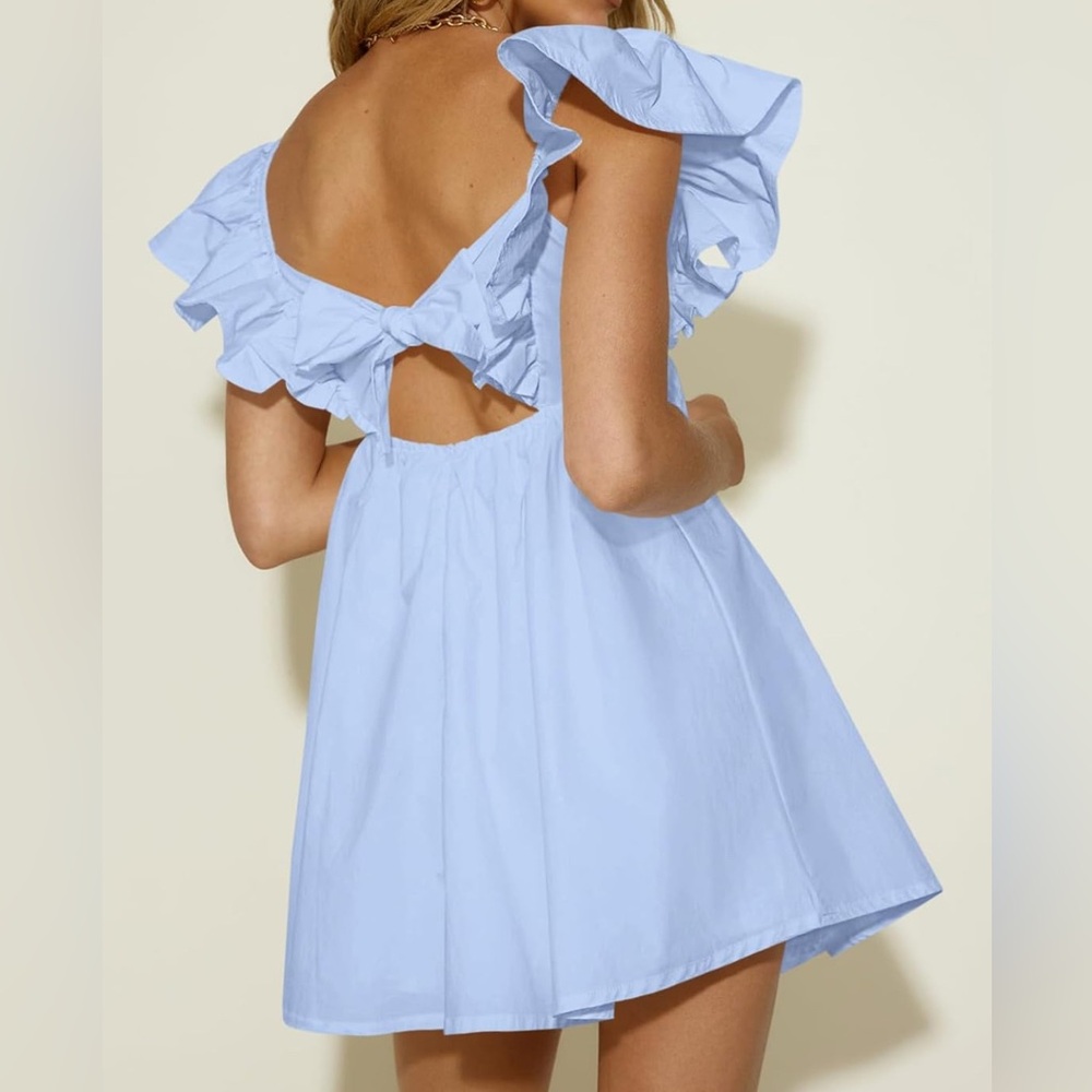Light blue deep v neck dress - Picture 3 of 4